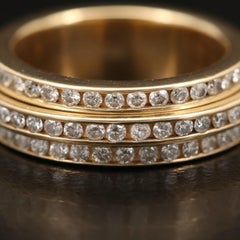 18K Gold Natural Diamond Art Deco Style Engagement Ring, Full Eternity Band