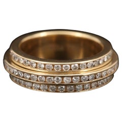 18K Gold Natural Diamond Art Deco Style Engagement Ring, Full Eternity Band