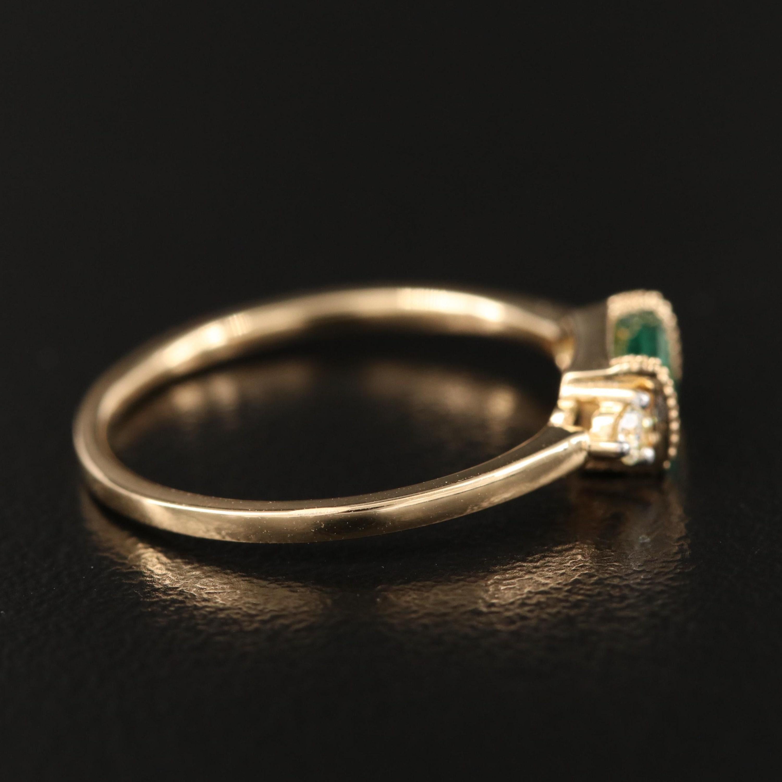 For Sale:  Minimalist Yellow Gold Emerald Cut Emerald Diamonds Engagement Ring Wedding Ring 3