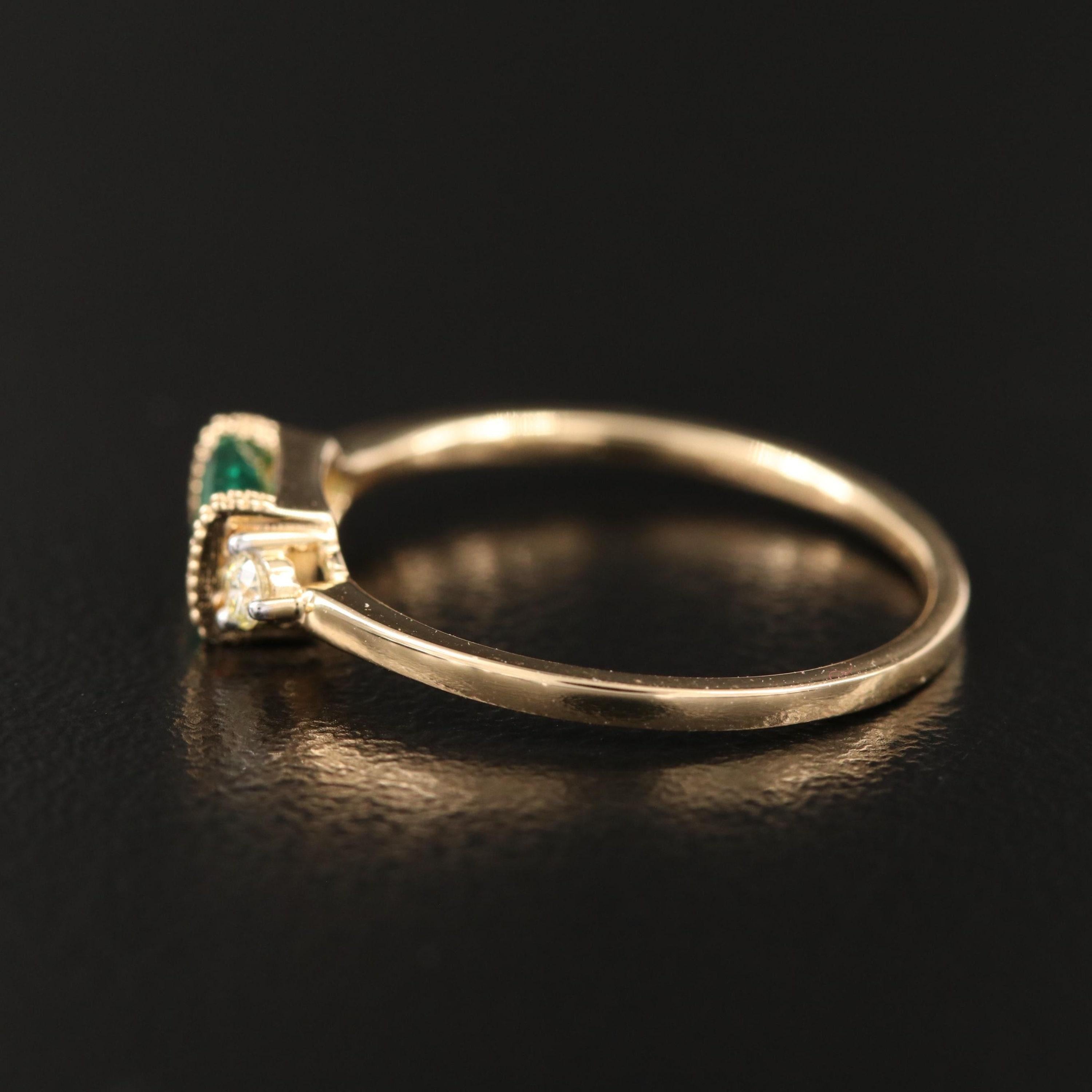 For Sale:  Minimalist Yellow Gold Emerald Cut Emerald Diamonds Engagement Ring Wedding Ring 4