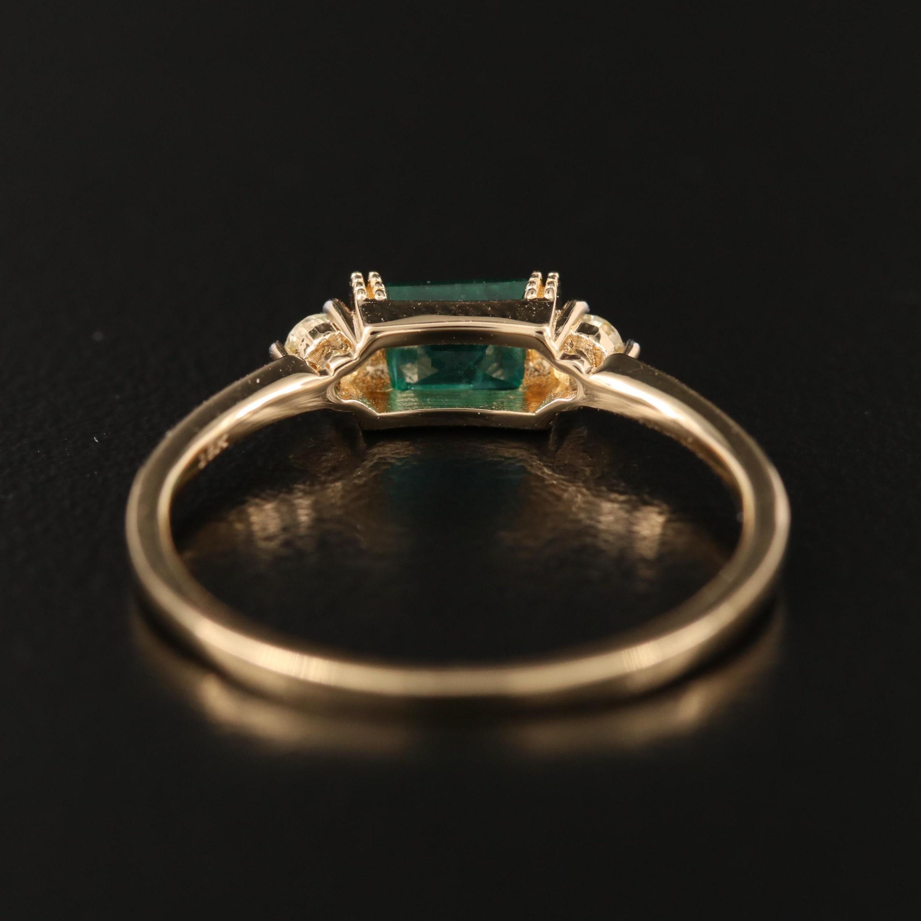 For Sale:  Minimalist Yellow Gold Emerald Cut Emerald Diamonds Engagement Ring Wedding Ring 5