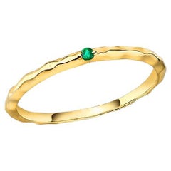 Hammered Band Solitaire Round Emerald 14K Yellow Gold Ring