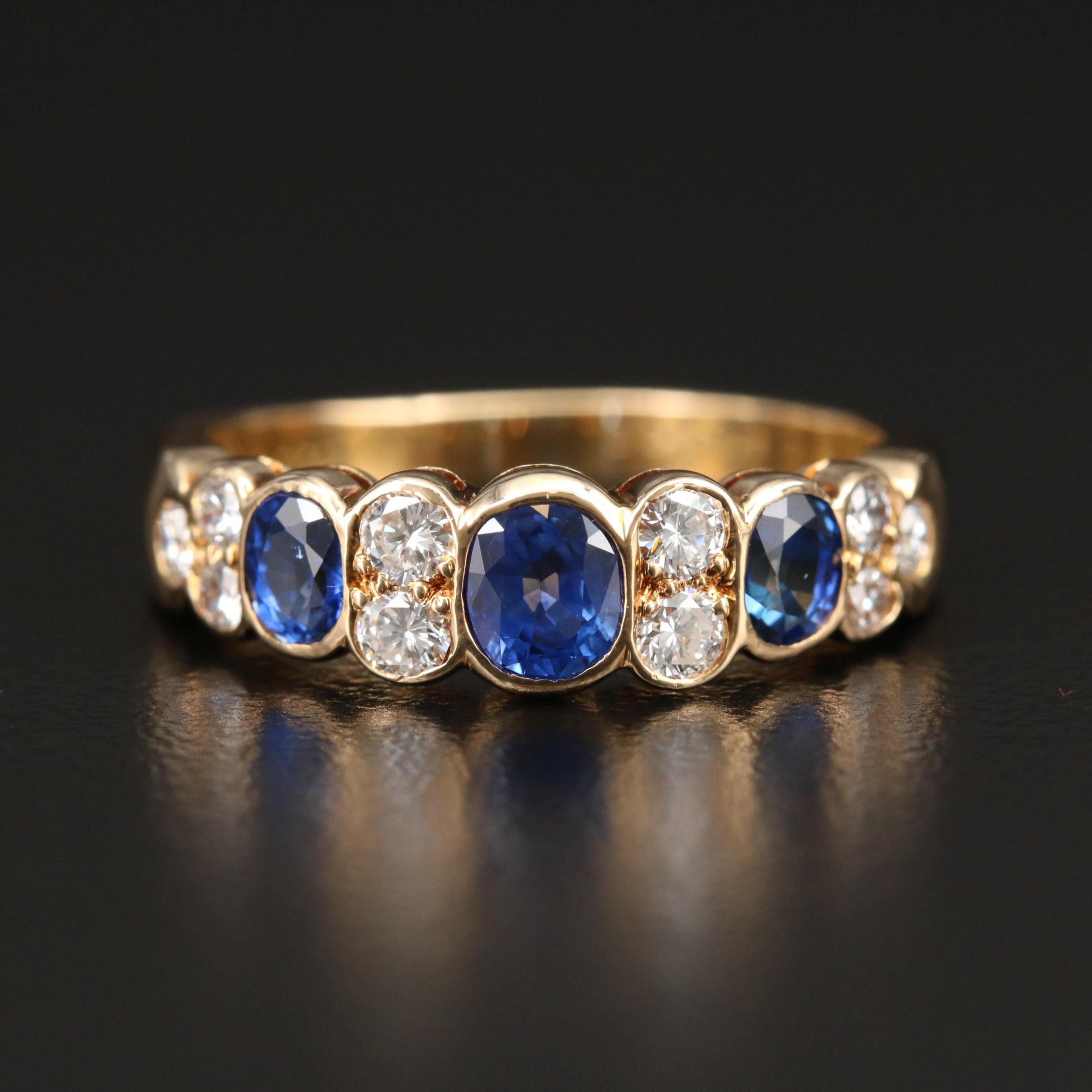 For Sale:  Minimalist Yellow Gold Oval Cut Natural Sapphire Diamond Bridal Promise Ring 5