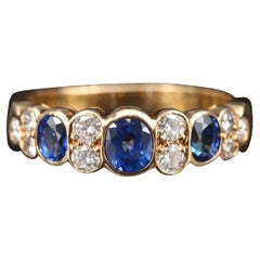 Minimalist Yellow Gold Oval Cut Natural Sapphire Diamond Bridal Promise Ring