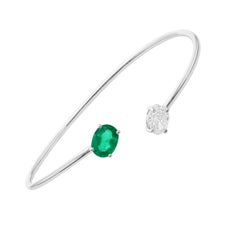 Minimalistische sambischen Smaragd Diamant Manschette Armreif Armband 14k Solid White Gold