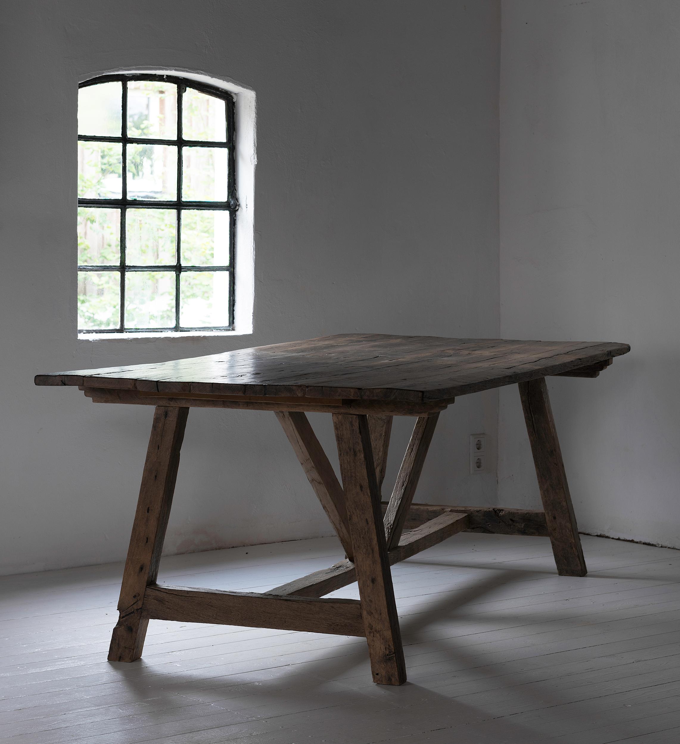 Baroque Minimalistic 19th Century Table in French Antique Oak