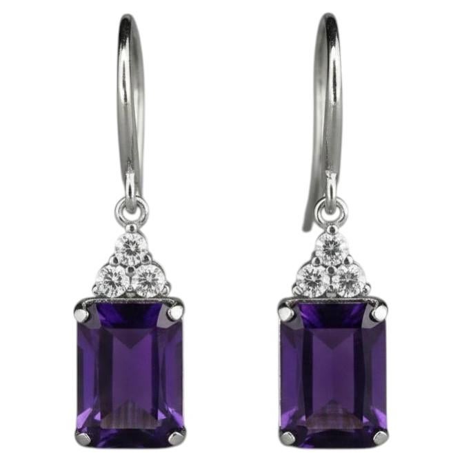 Minimalistic Amethyst earrings, silver, gold For Sale