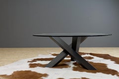 Minimalistic and Modern Round Coffee Table Glass on Dark Oak Tripod