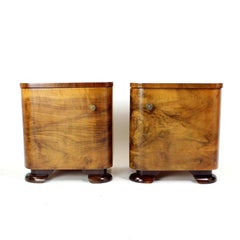 Minimalistic Art Deco Bedside Tables In Walnut Veneer, Czechoslovakia 1930s