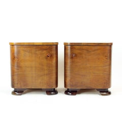 Minimalistic Art Deco Bedside Tables In Walnut Veneer, Czechoslovakia 1930s
