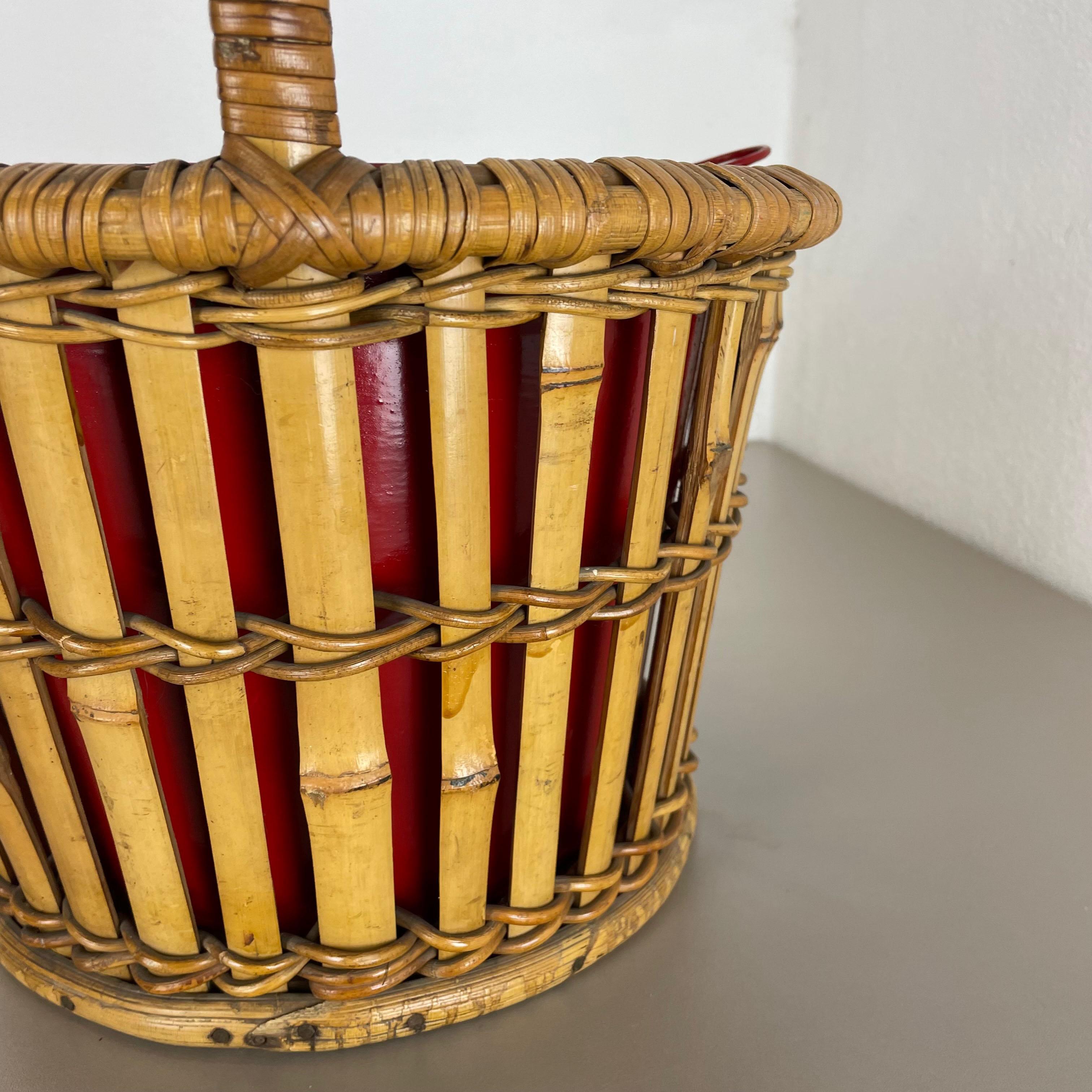 Rattan Minimalistic Bamboo Metal Planter Plant Stand Matégot Style, France, 1960s For Sale