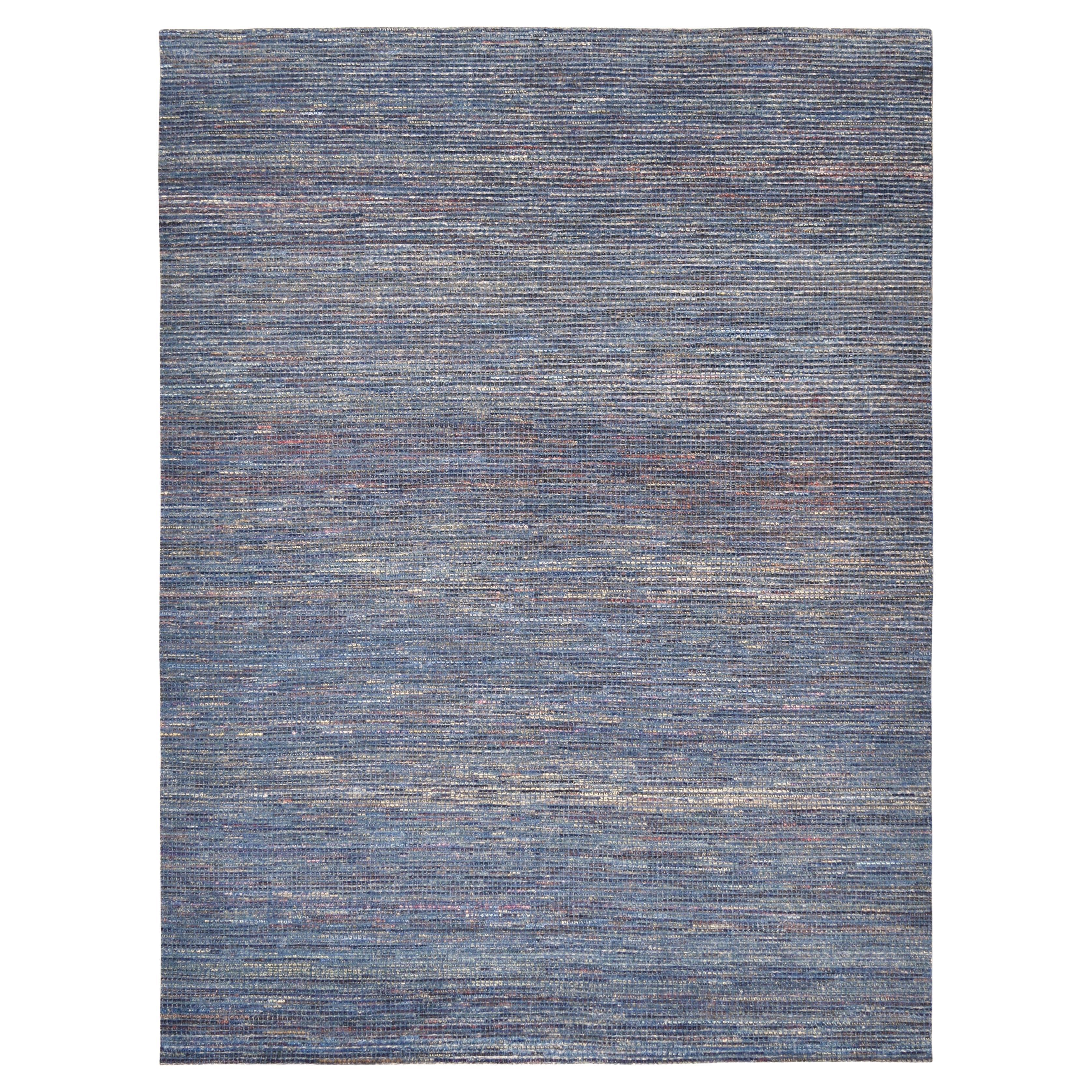 Minimalistic Blue with Color Textured Wool Rug 8'8''x11'10''