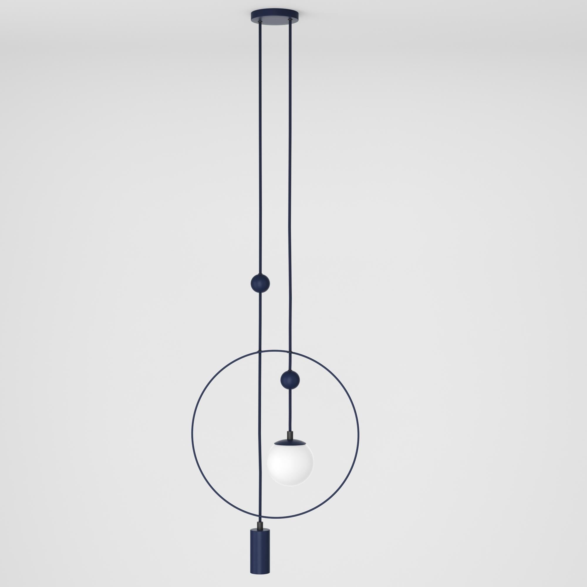 Steel Minimalistic Ceiling Light, Glass Sphere + Cylinder Edition For Sale