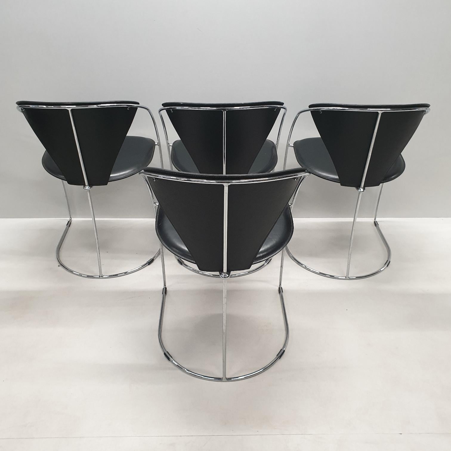 Minimalistic Chrome Dining Chairs by Arrben Italy, 1980s, Set of 4 For Sale 4