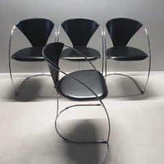 Minimalistic Chrome Dining Chairs by Arrben Italy, 1980s, Set of 4