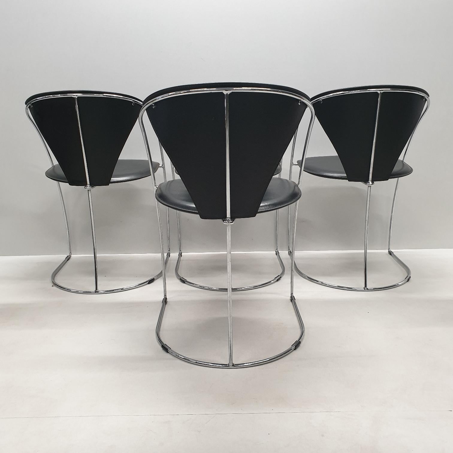 Italian Minimalistic Chrome Dining Chairs by Arrben Italy, 1980s, Set of 4 For Sale