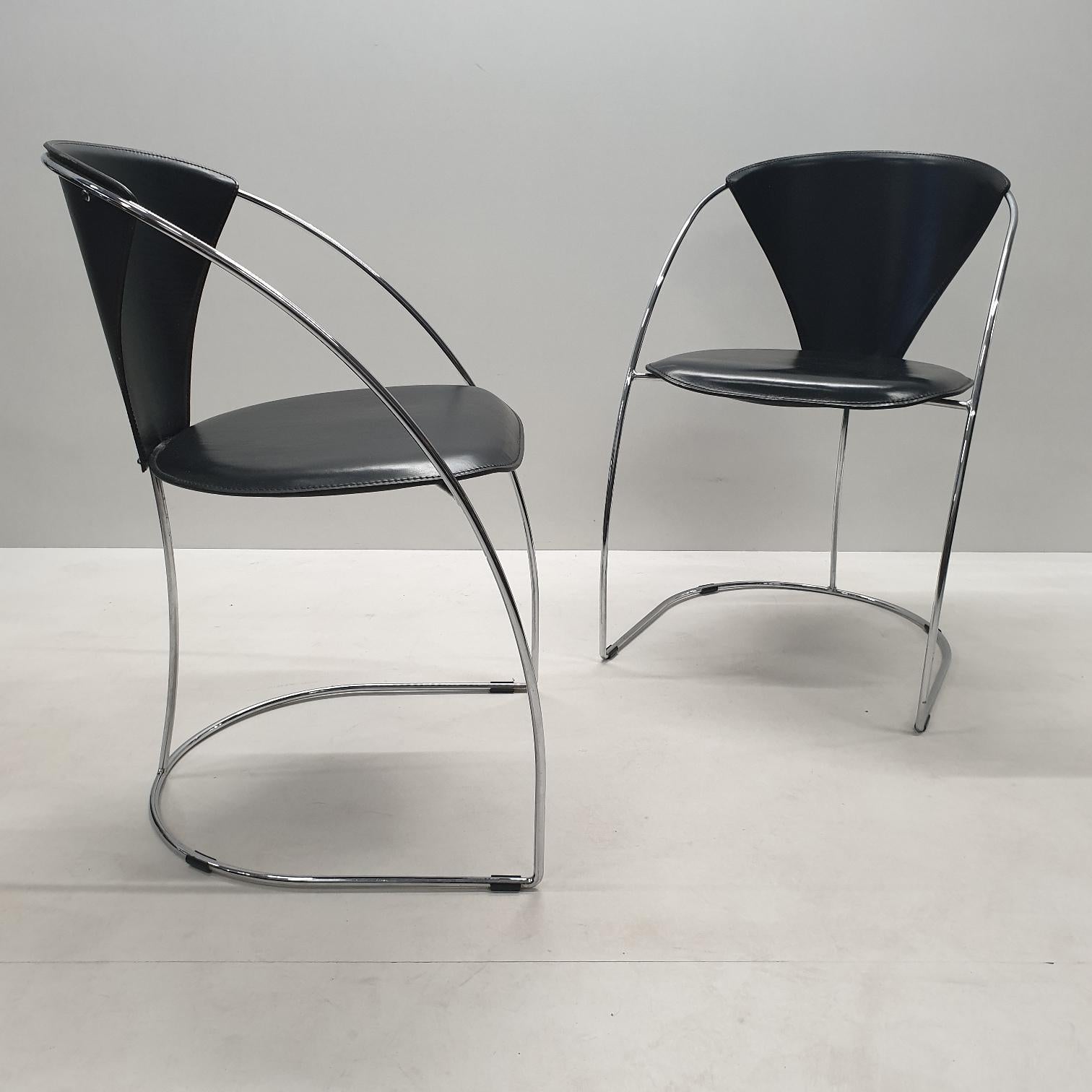 Minimalistic Chrome Dining Chairs by Arrben Italy, 1980s, Set of 4 In Good Condition For Sale In Valkenswaard, NL