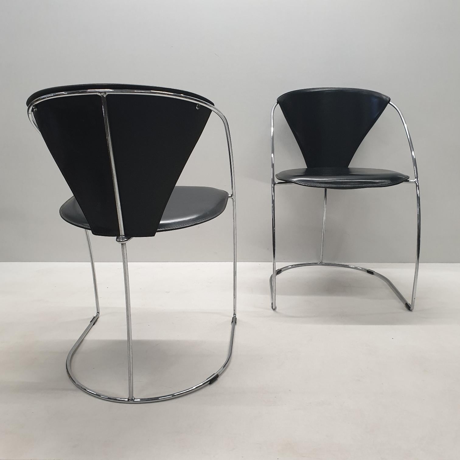 Metal Minimalistic Chrome Dining Chairs by Arrben Italy, 1980s, Set of 4 For Sale