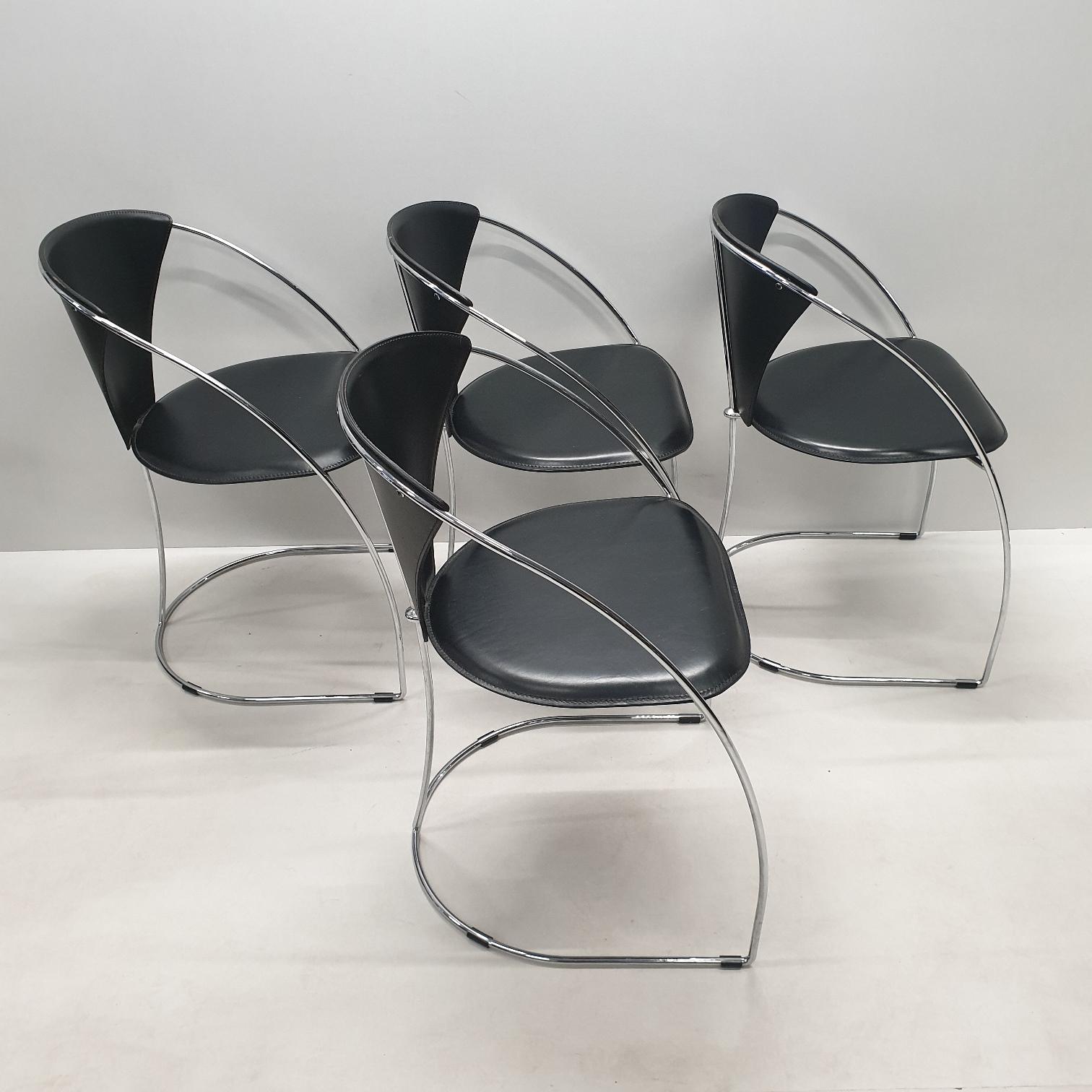 Minimalistic Chrome Dining Chairs by Arrben Italy, 1980s, Set of 4 For Sale 1