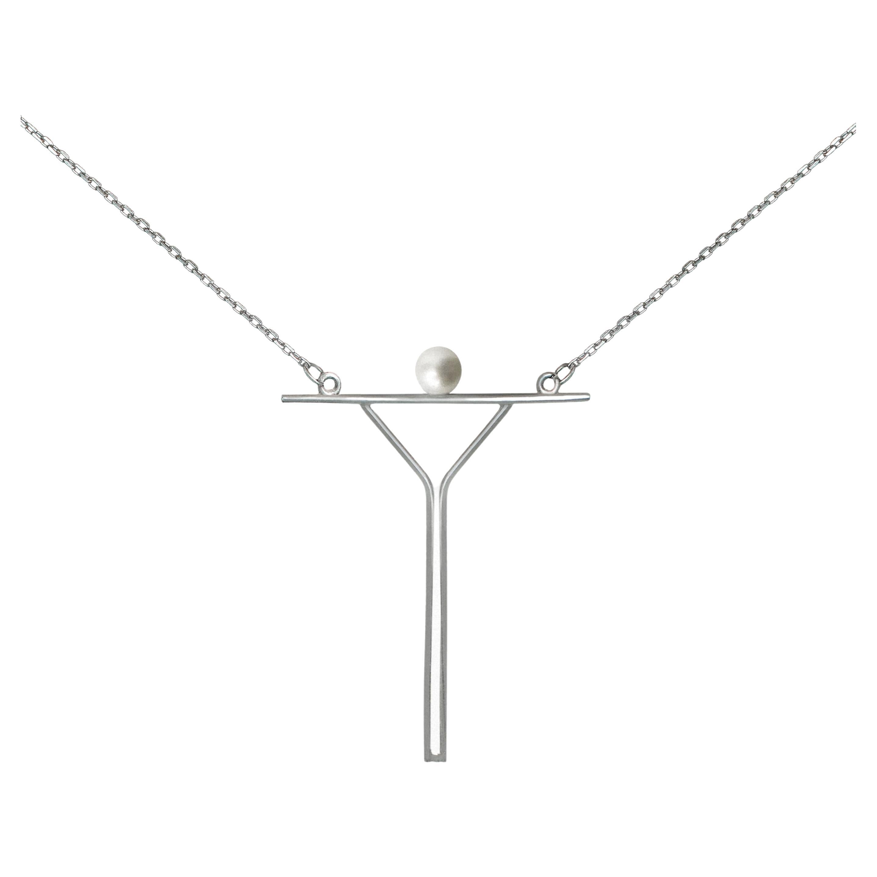 Minimalistic Cocktail Contemporary Pendant on .925 Gilding Silver Chain Pearl