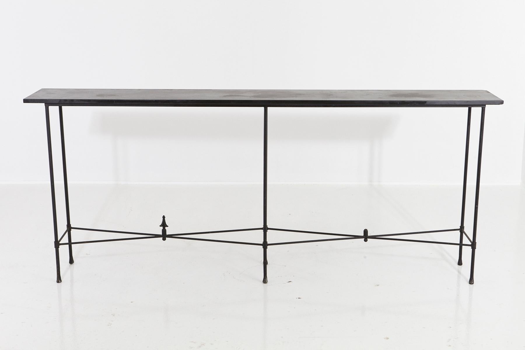 Modern Minimalistic Custom Made Long Wrought Iron Console with Slate Top, 1980s