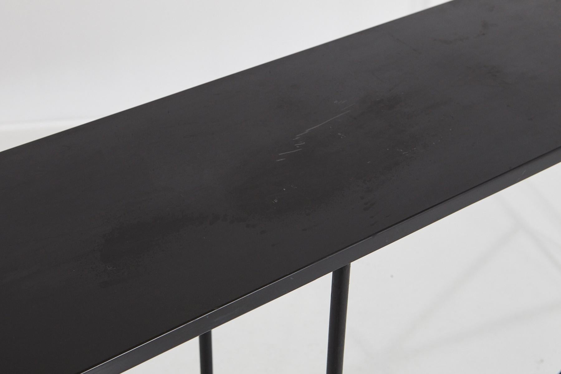Minimalistic Custom Made Long Wrought Iron Console with Slate Top, 1980s 1