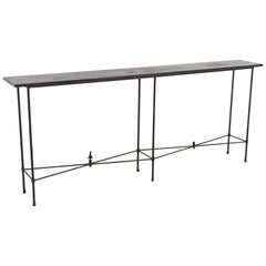 Minimalistic Custom Made Long Wrought Iron Console with Slate Top, 1980s