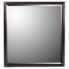 Minimalistic Dark brown/black solid oak mirror frame with antique facetted mirro