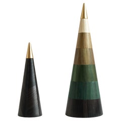 Minimalistic Decor Set Straw Marquetry Cone Brass Black Green Gradient Art Deco