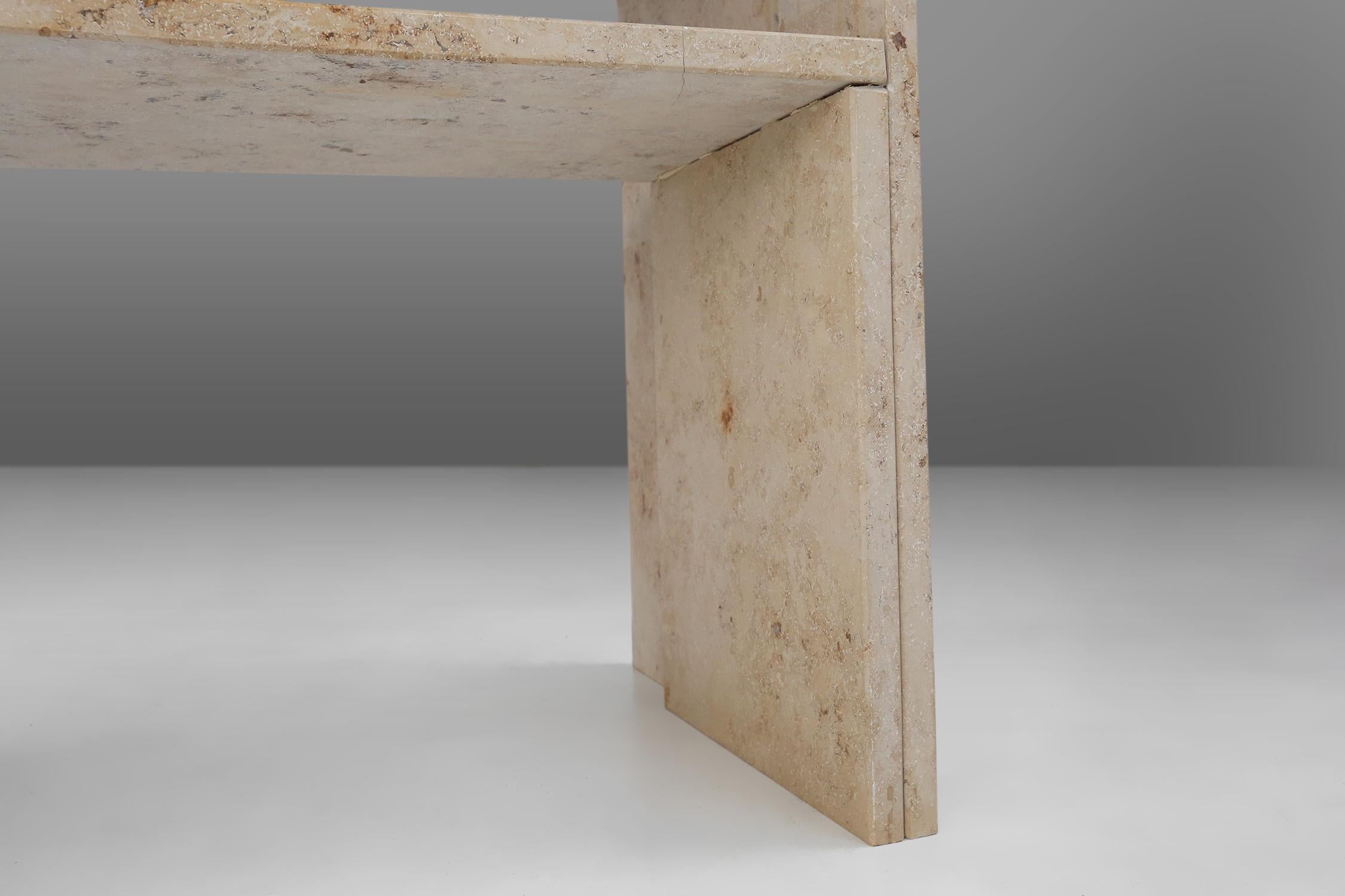 Minimalistic designed French console with shelve in travertine, 1980  For Sale 4
