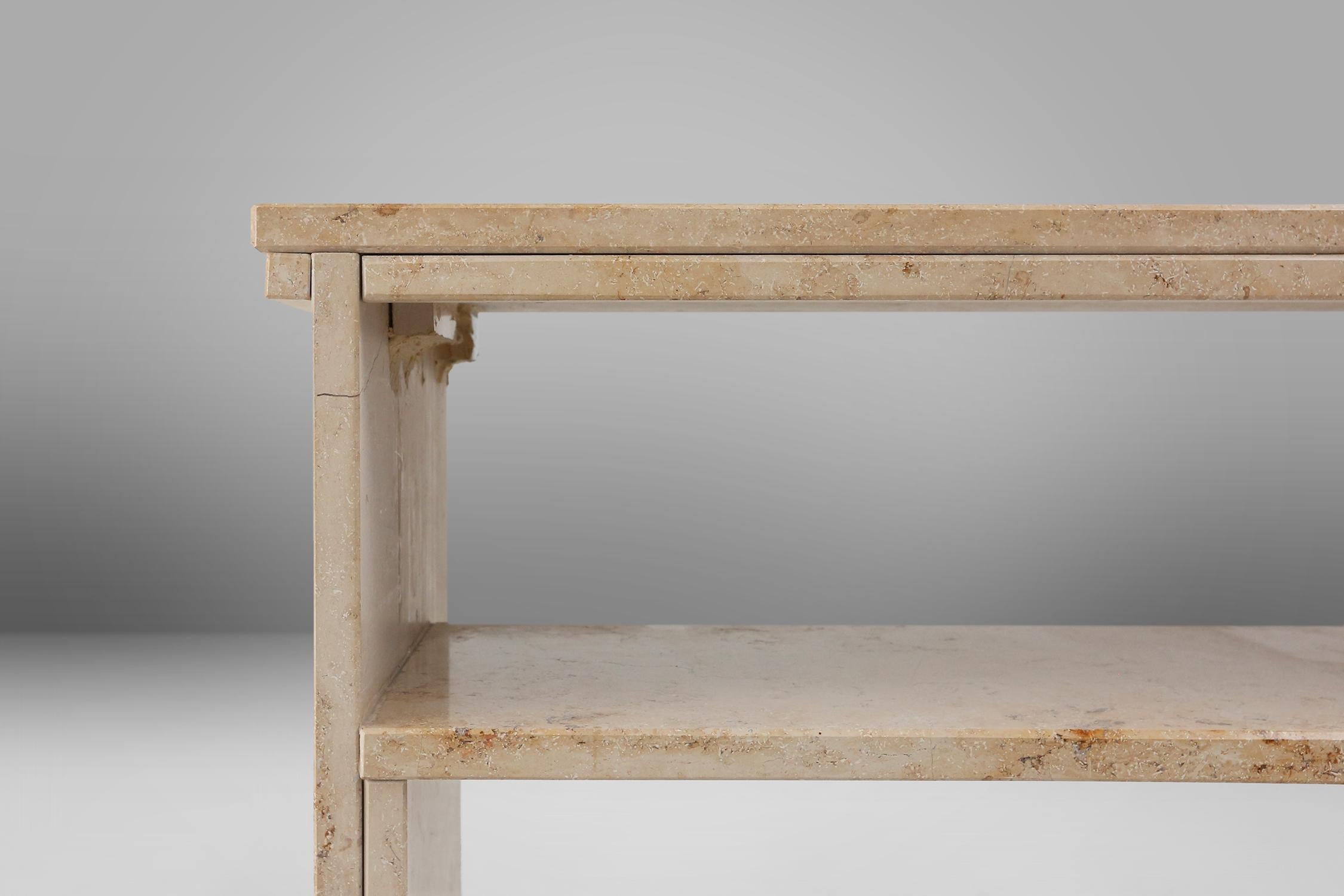 Minimalistic designed French console with shelve in travertine, 1980  For Sale 5