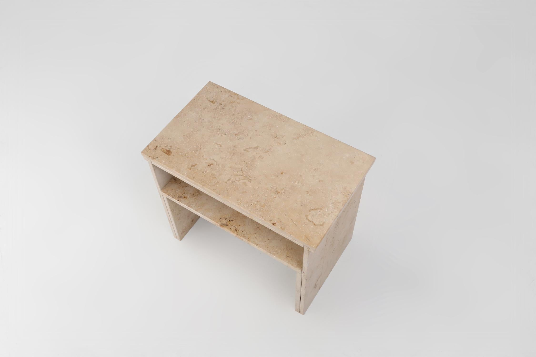 Minimalistic designed French console with shelve in travertine, 1980  For Sale 7