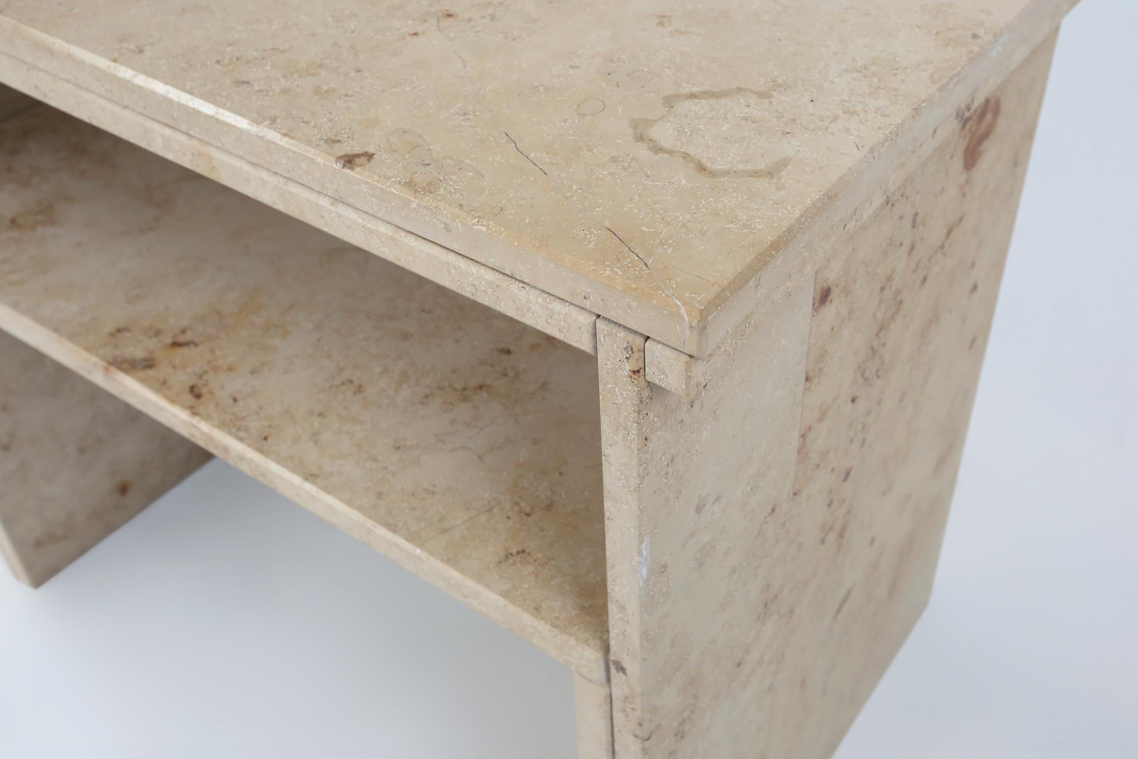 Minimalistic designed French console with shelve in travertine, 1980  For Sale 1