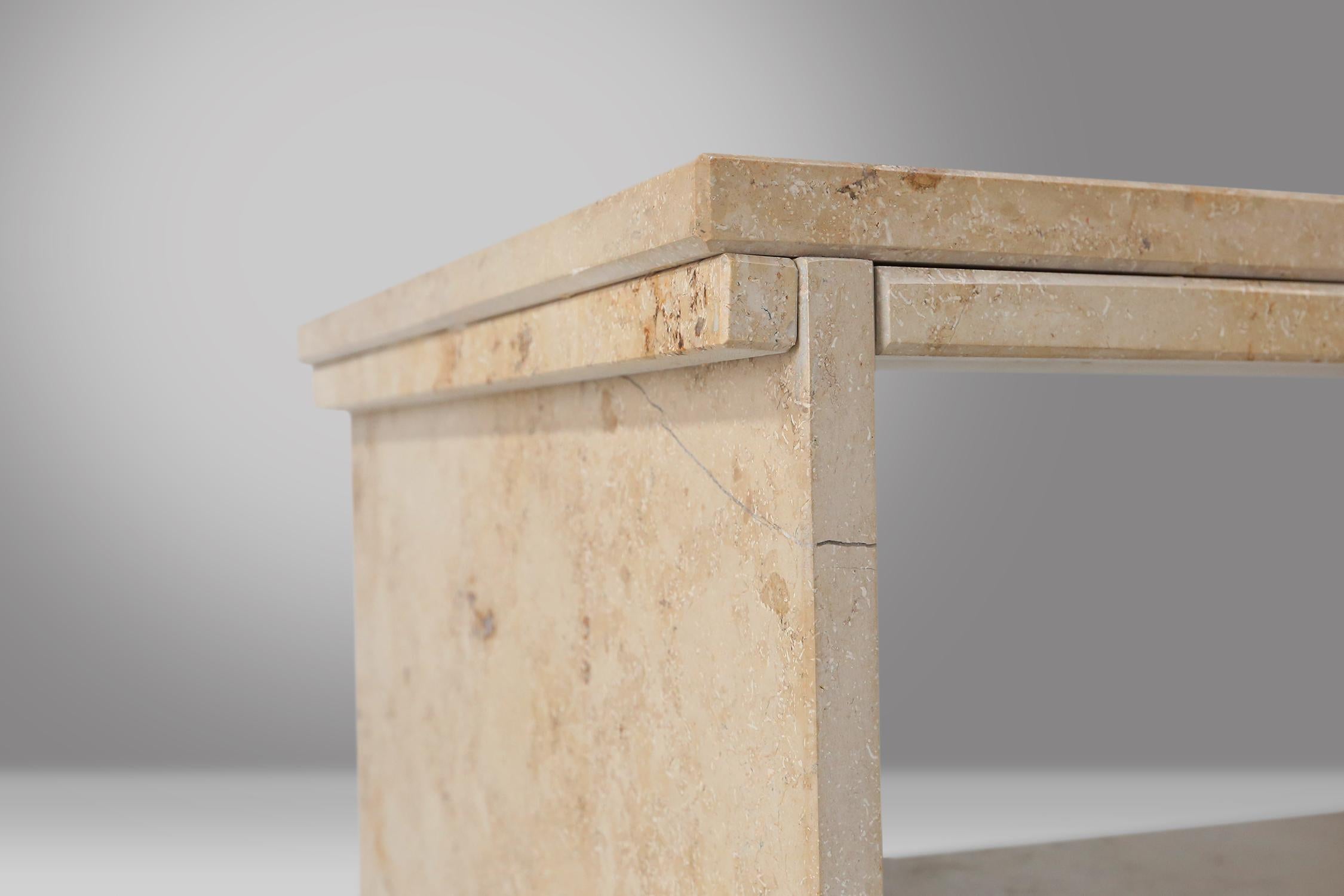 Minimalistic designed French console with shelve in travertine, 1980  For Sale 2