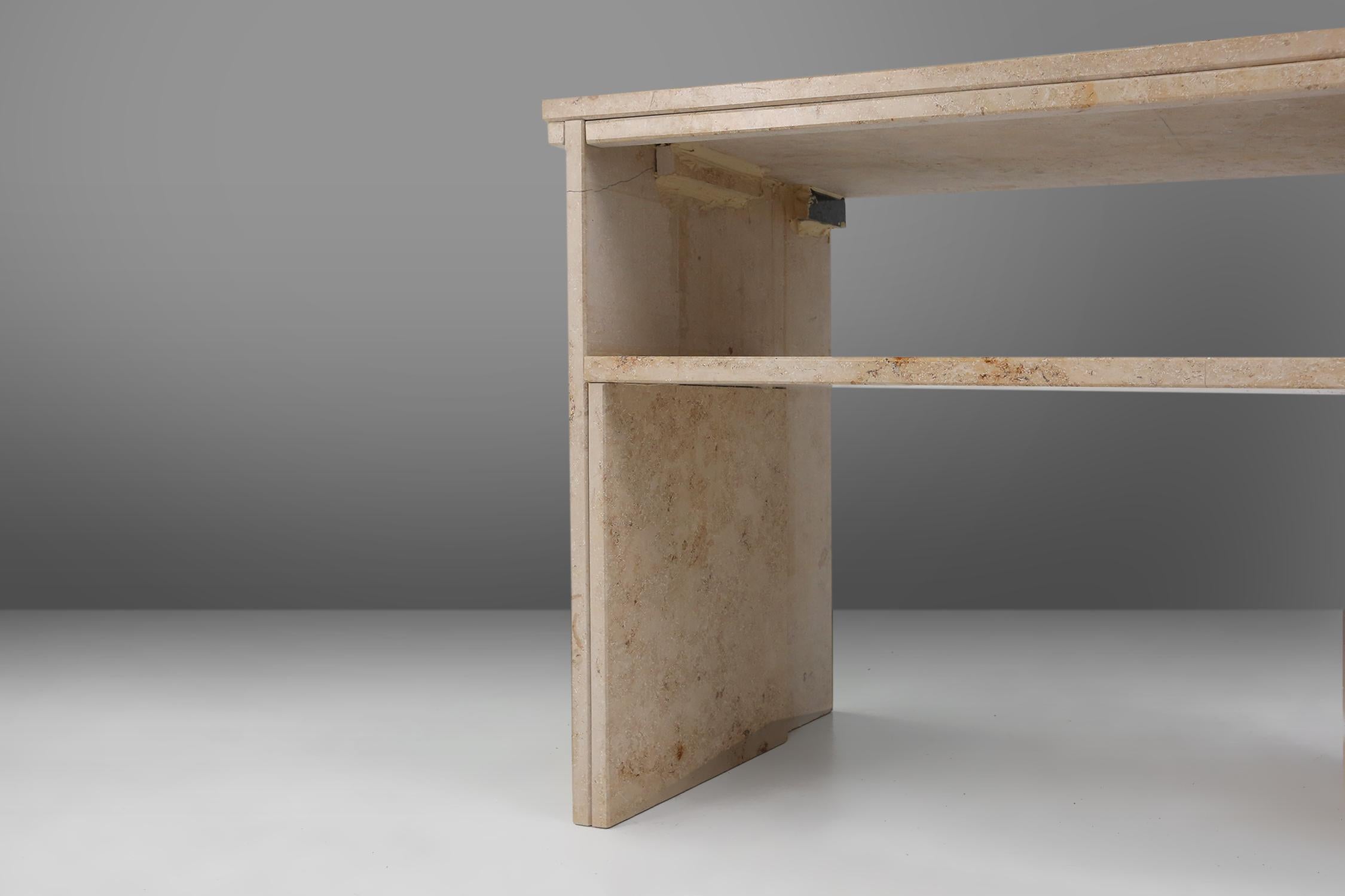 Minimalistic designed French console with shelve in travertine, 1980  For Sale 3