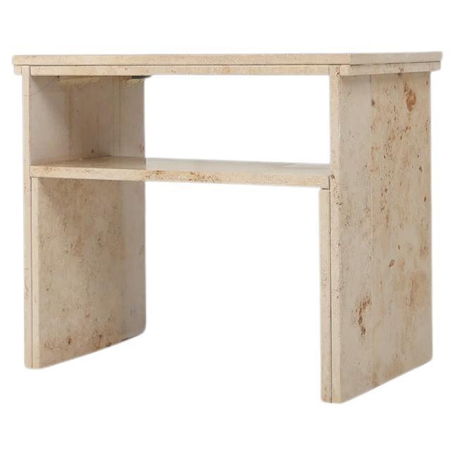 Minimalistic designed French console with shelve in travertine, 1980  For Sale