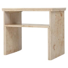 Vintage Minimalistic designed French console with shelve in travertine, 1980 