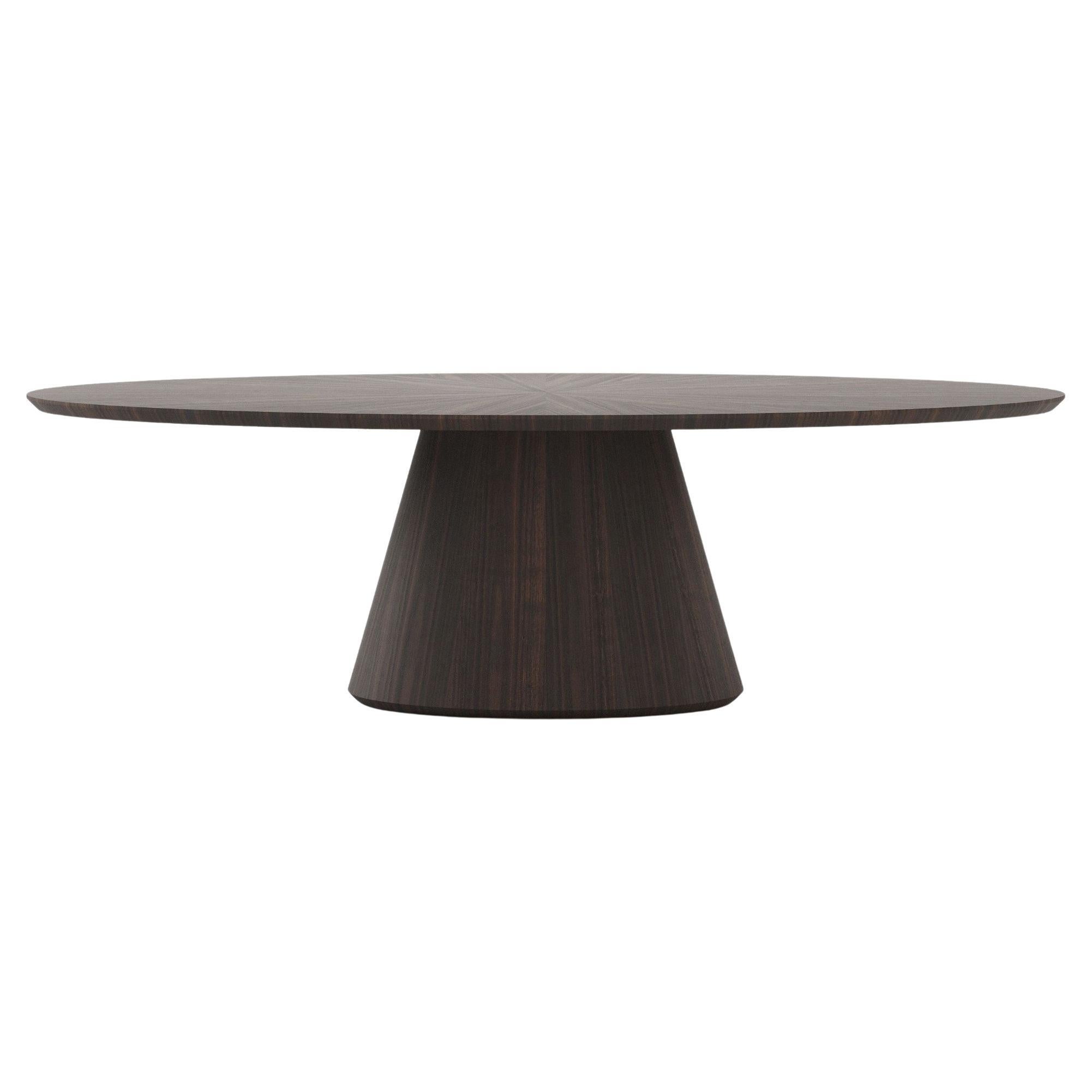 Minimalistic Dining Table with Oval Top In Smoked Eucalyptus Veneer Matte For Sale