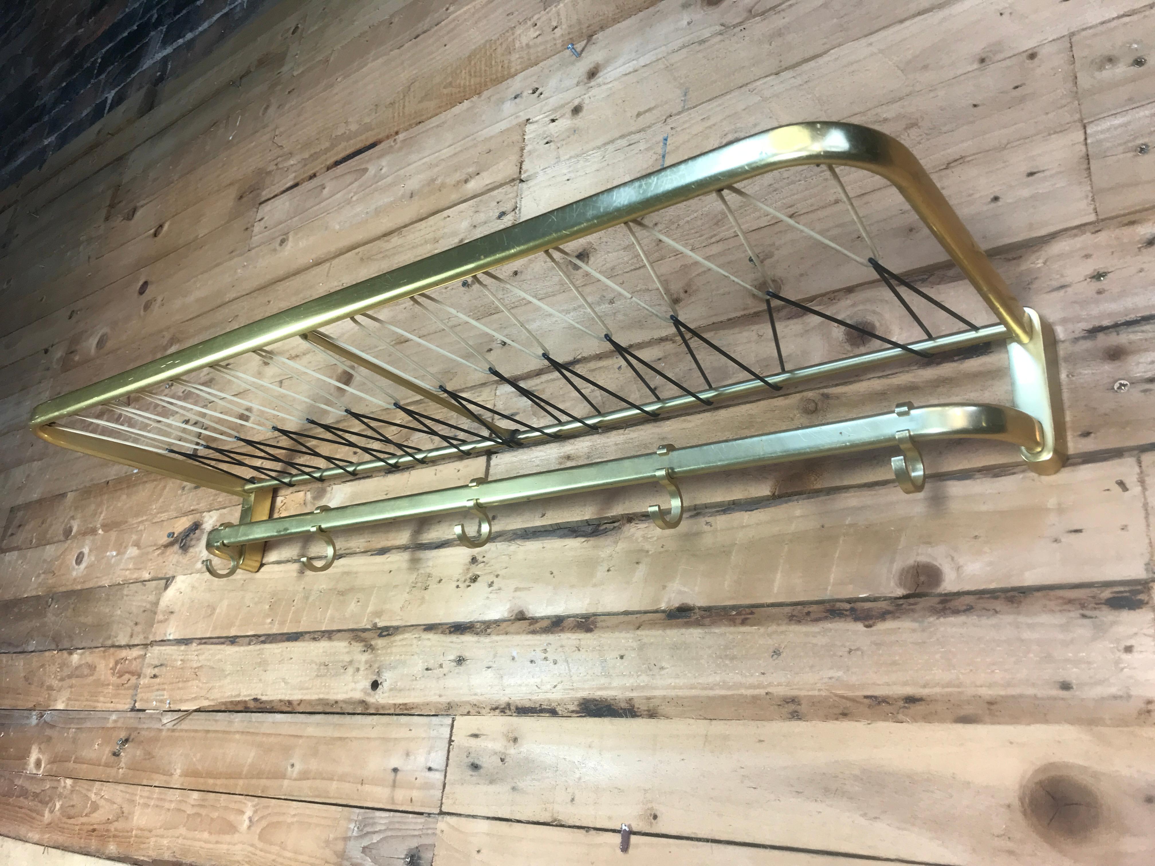Minimalistic Dutch 1960s Retro Brass or Copper Coat Rack with Hat Shelf In Good Condition For Sale In Markington, GB