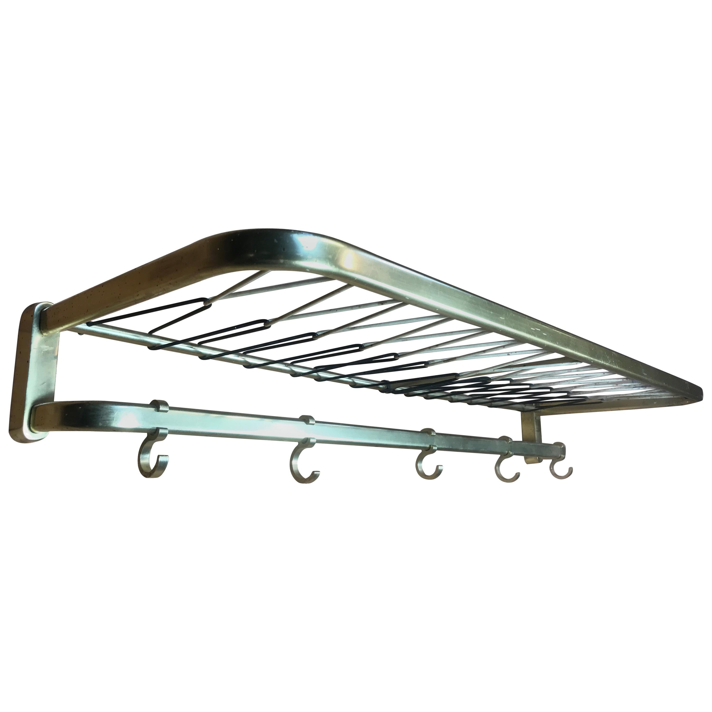 Appendiabiti minimalista olandese del 1960 in ottone o rame retrò con ripiano per cappelli
