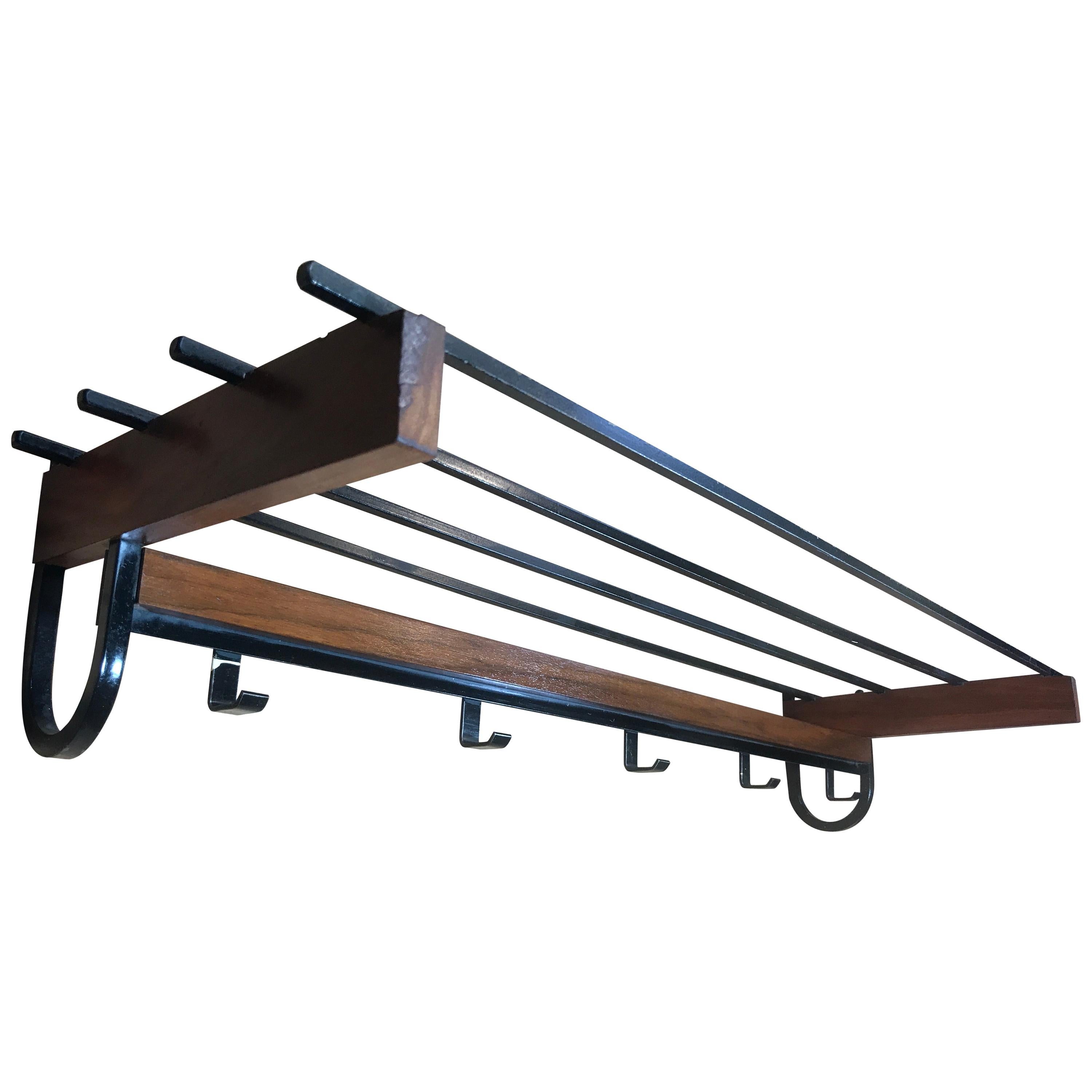 Minimalistic Dutch 1960s Retro Brass or Copper Coat Rack with Hat Shelf