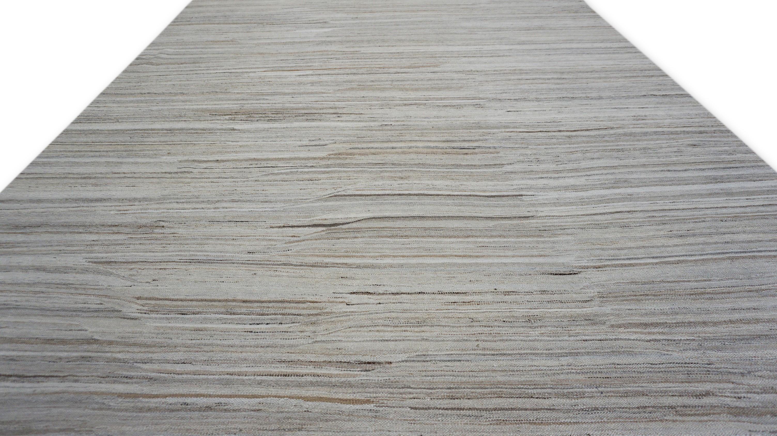 Moderno Kilim di lana minimalista dai toni neutri e terrosi   8'5''x10'8'' in vendita