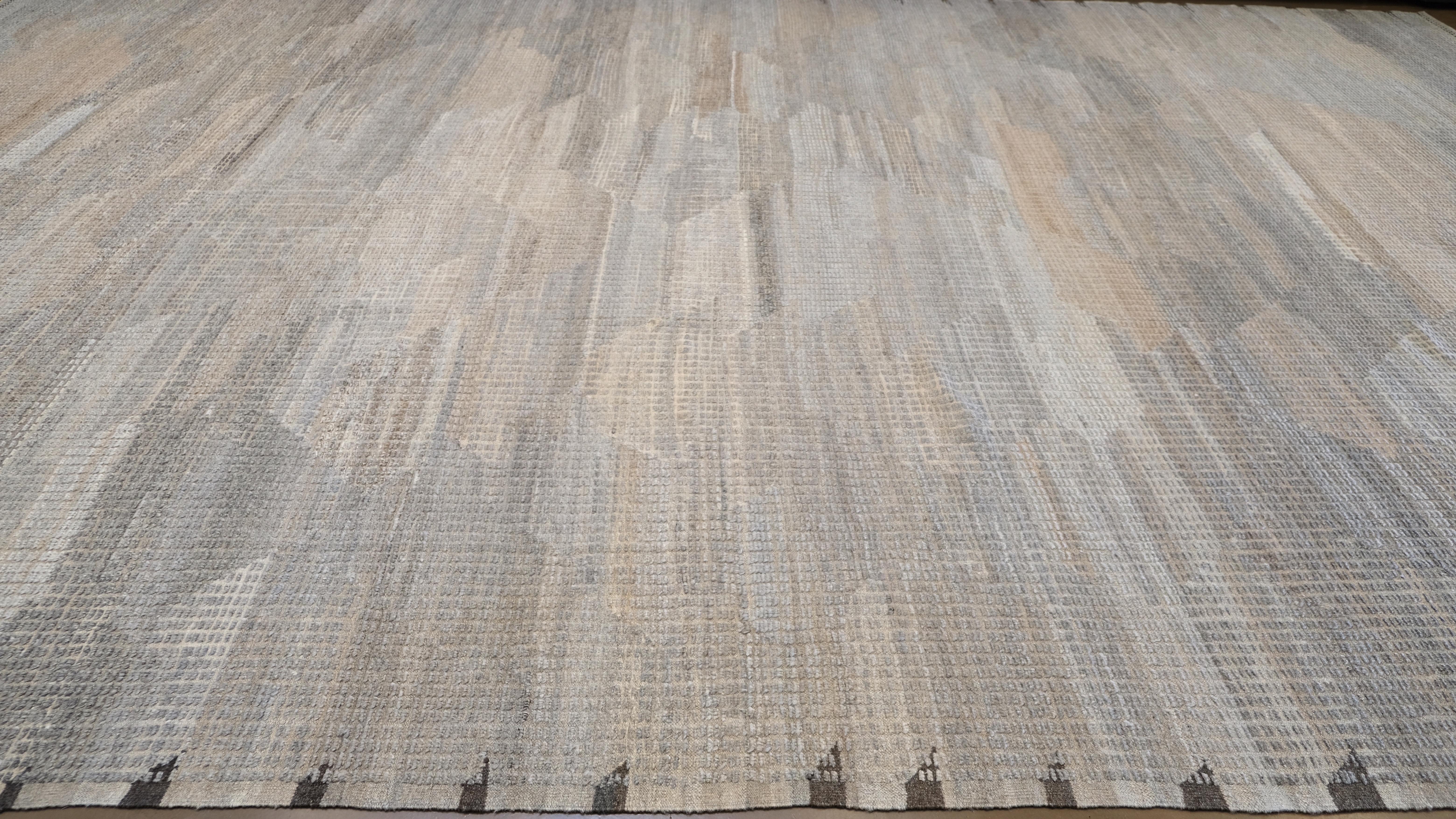 Minimalistischer feiner natürlicher und unbehandelter, erd getönter Wollteppich 13'7''x20'3'' (Afghanisch) im Angebot