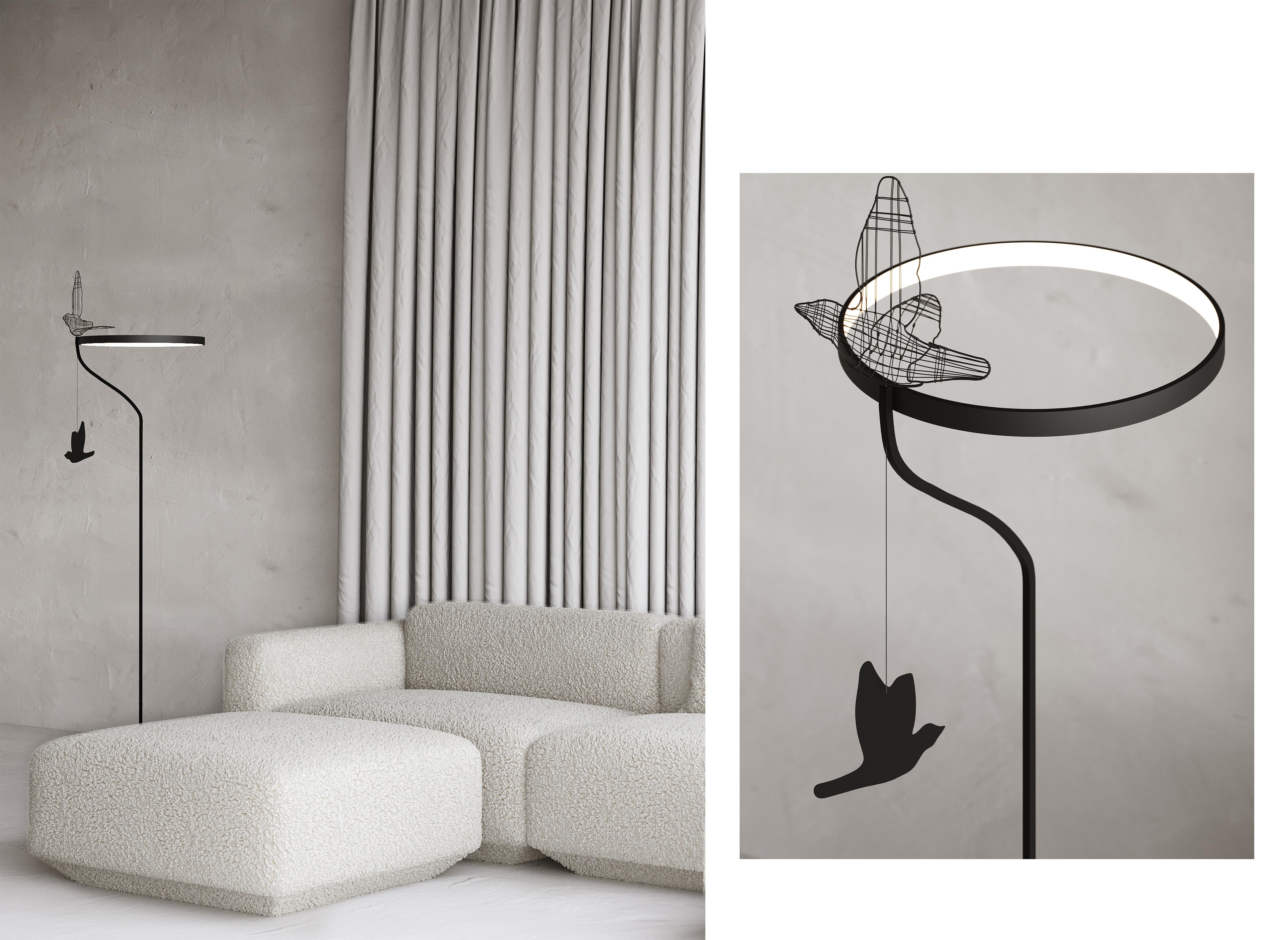 Moderne minimalistische Stehlampe „Flight Shadows“ aus Edelstahl (Metallarbeit) im Angebot