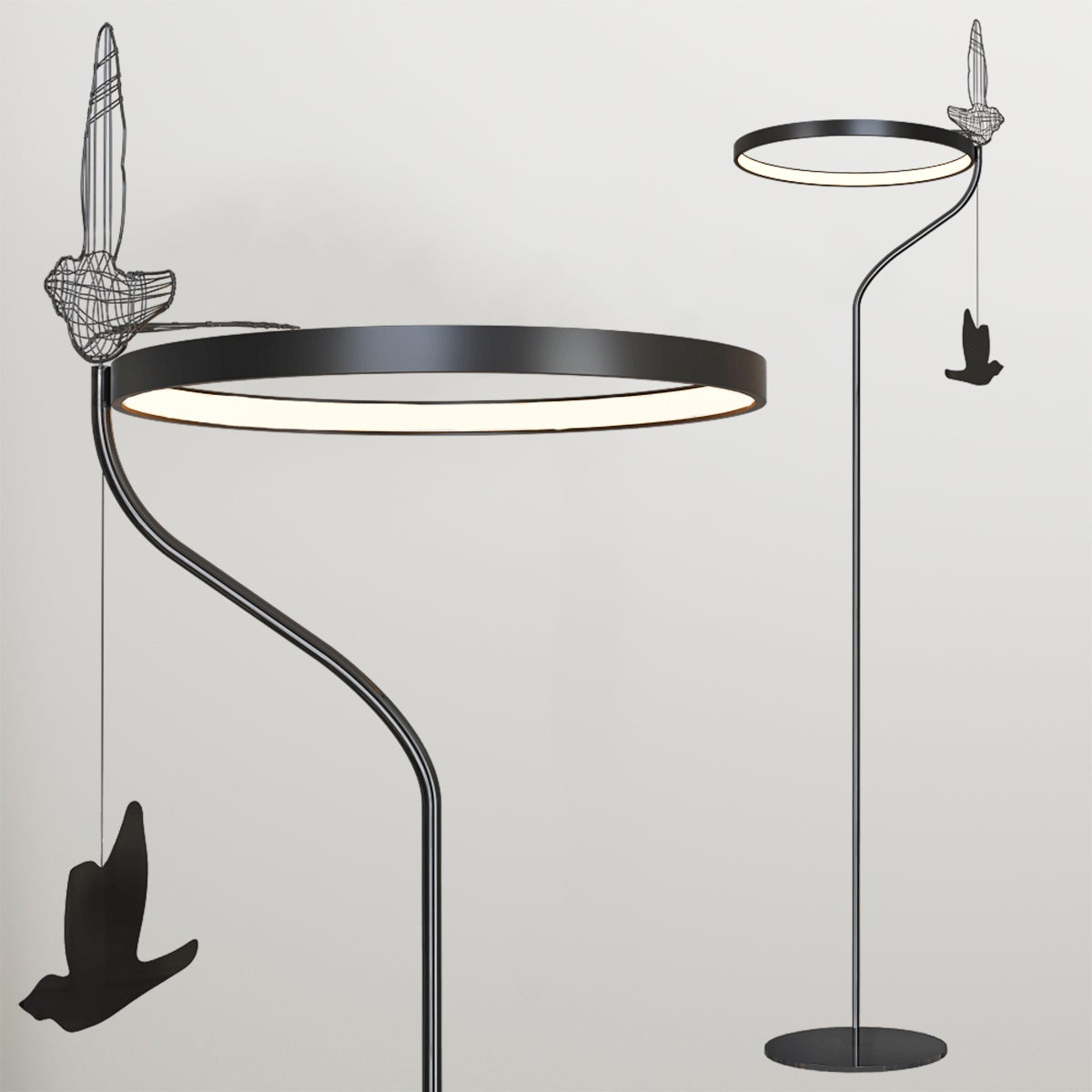 Minimalistic Floor Lamp "Flight Shadows" Modern Stainless Steel Lighting For Sale