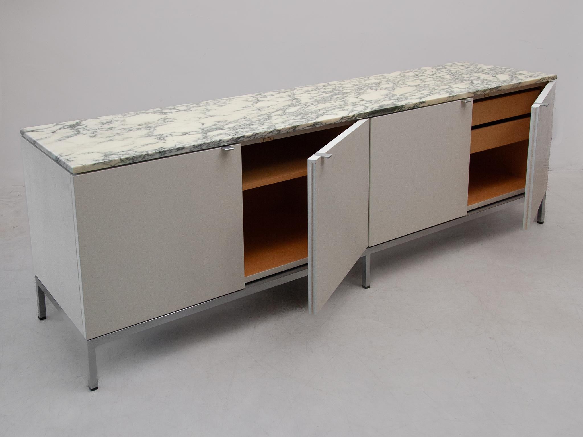 Minimalistic Freestanding  Four Doors Florence Knoll Marble Top Sideboard, 1961  For Sale 6