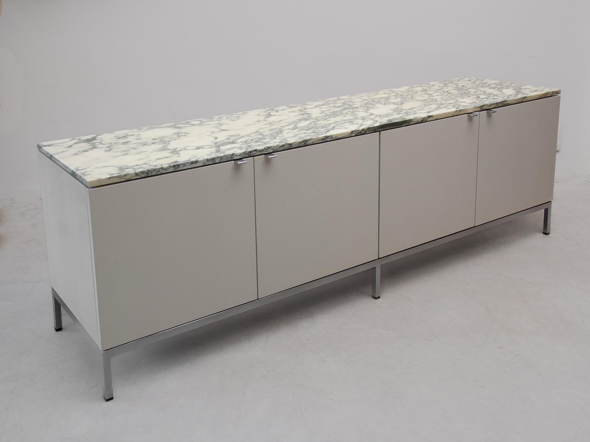 German Minimalistic Freestanding  Four Doors Florence Knoll Marble Top Sideboard, 1961  For Sale