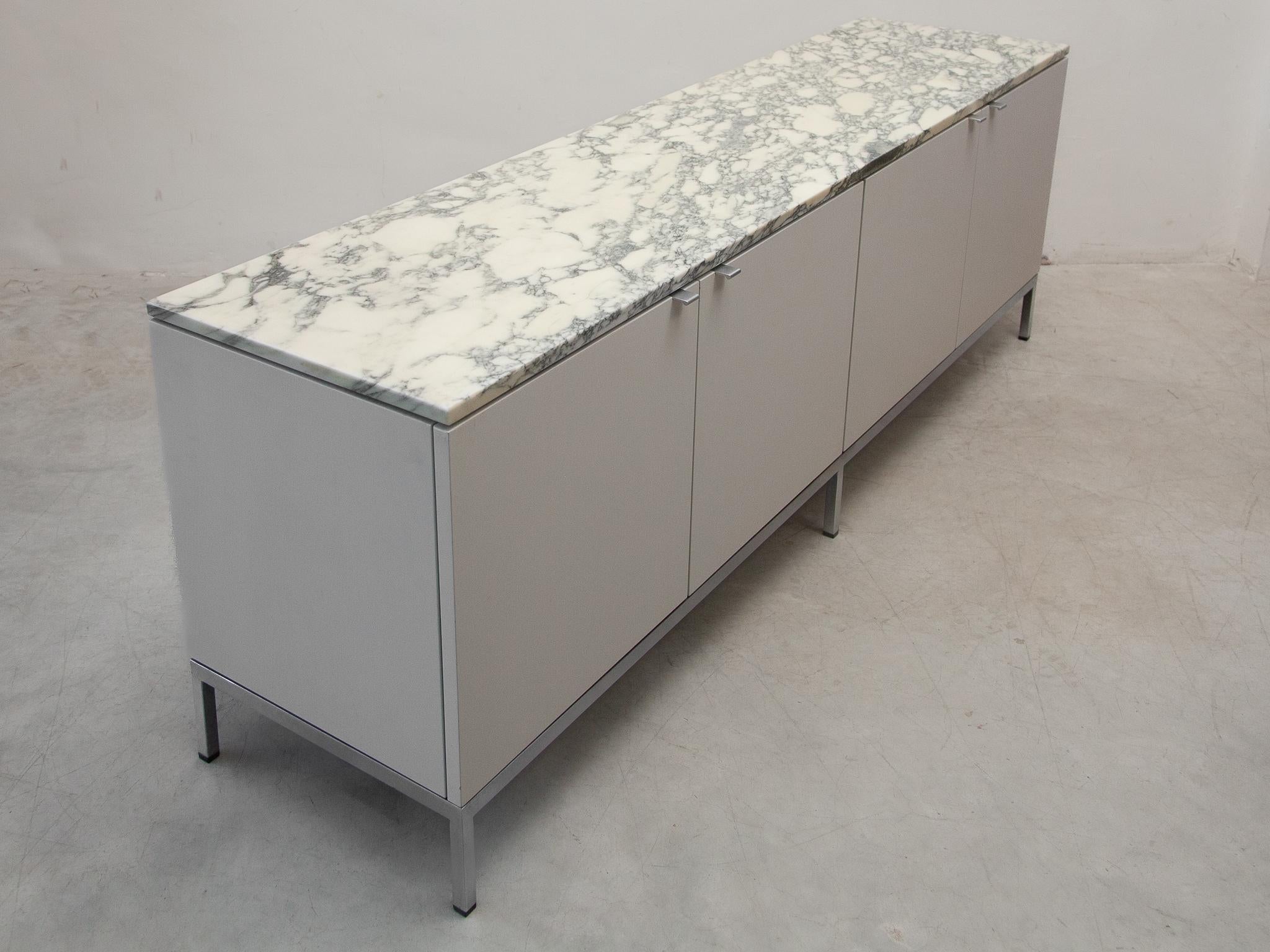 Hand-Crafted Minimalistic Freestanding  Four Doors Florence Knoll Marble Top Sideboard, 1961  For Sale