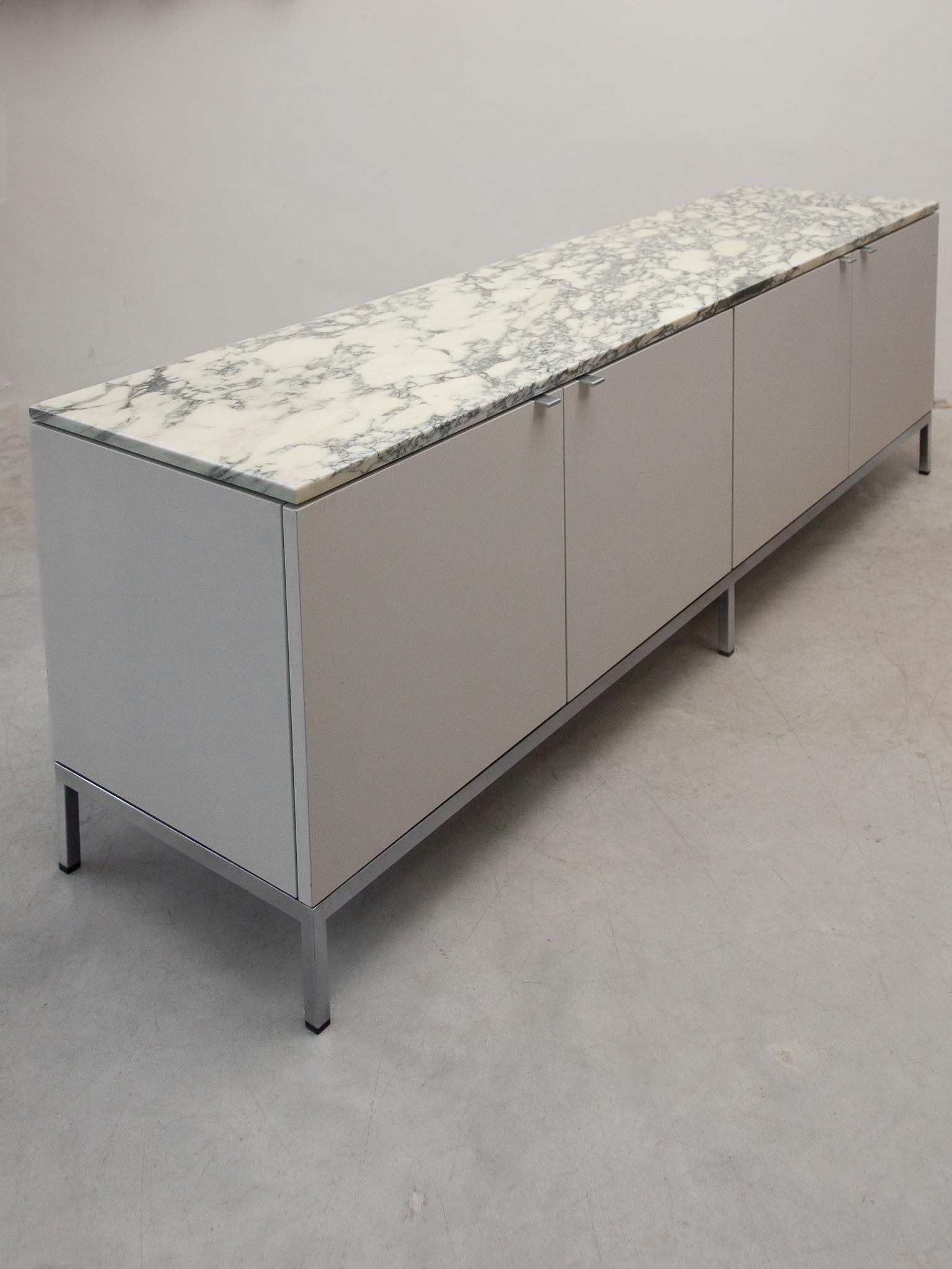 Mid-20th Century Minimalistic Freestanding  Four Doors Florence Knoll Marble Top Sideboard, 1961  For Sale