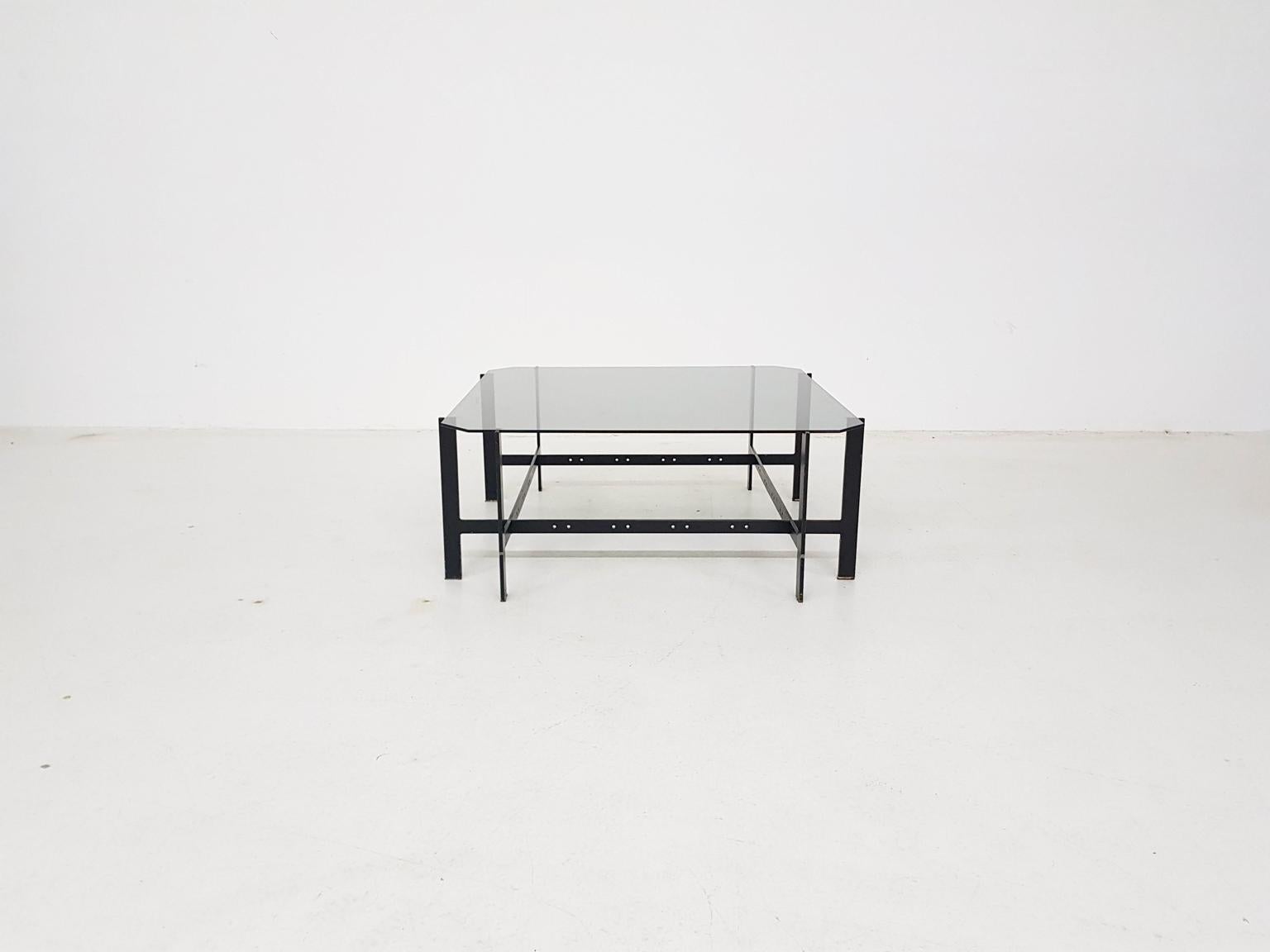 Dutch Minimalistic Geometric Mid-Century Modern Glass and Steel Coffee Table, 1960